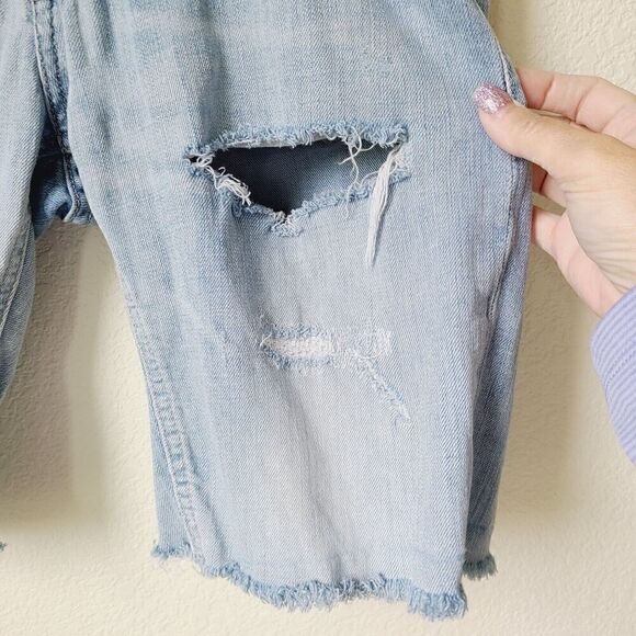 Express Bermuda‎ Jean Shorts 28 Slim Festive Western Boho Denim Fringe Destroyed - Picture 4 of 11
